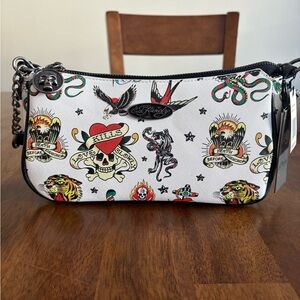 Ed Hardy White Tattoo Graphic Shoulder Bag